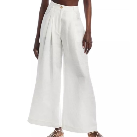 Anthropologie x Farm Rio Tan Linen Wide Leg Pants Medium - Picture 1 of 13